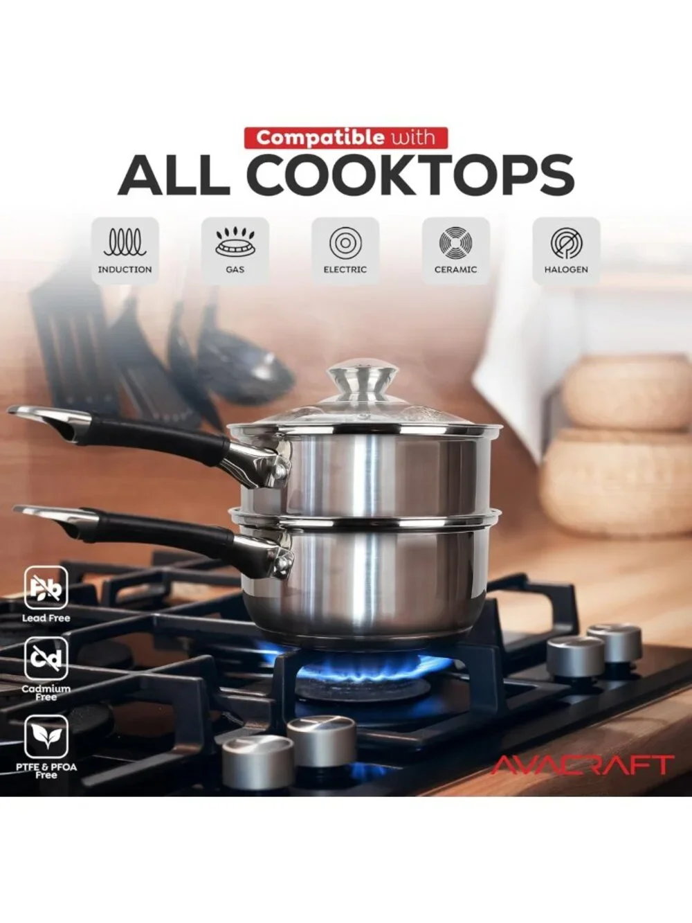 1.5 Quart Stainless Steel Double Boiler with Glass Lid - Perfect for Melting
